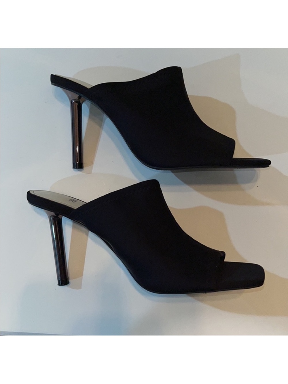 Zara Black Open-Toe Mule Heels with Metallic Stiletto